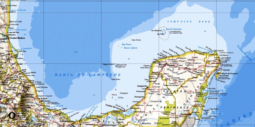 Map depicting the Bay of Campeche.