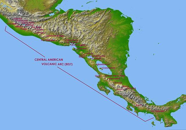 Map of the Central America Volcanic Arc