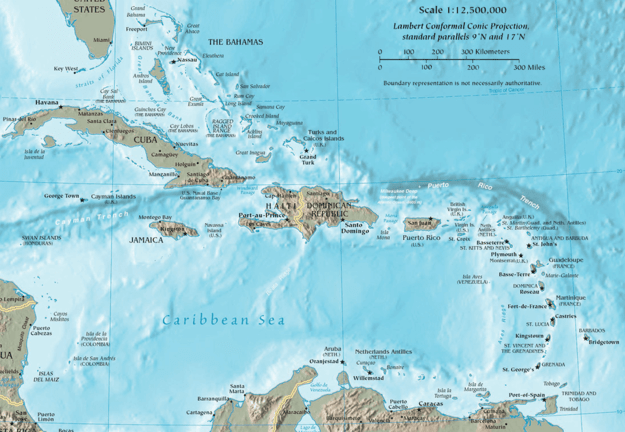 ​Map of the Caribbean, depicting the location of the Puerto Rico Trench​