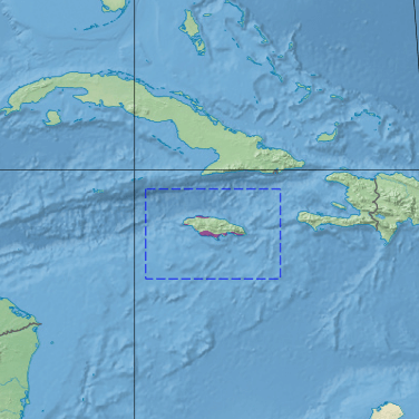 Map depicting the location of the Jamaican dry forests (in purple).