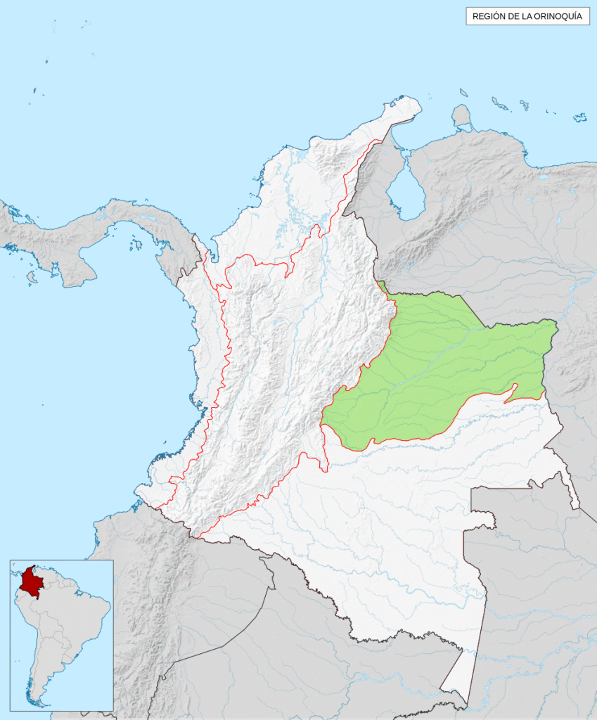 Map depicting the location of the Orinoquía Region of Colombia.