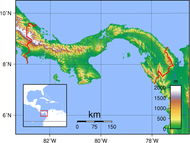 Topographic map of Panama.