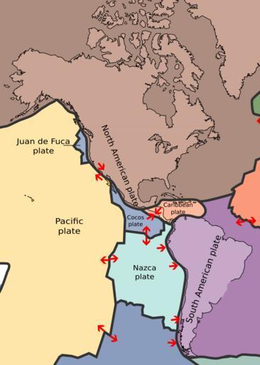 Map illustrating the Cocos plate location relative to the other plates of the Americas