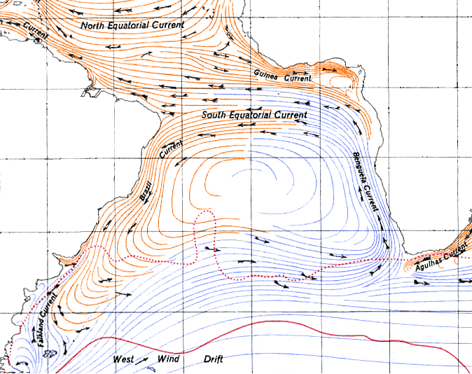 Map of the Brazil Current in the South Atlantic Gyre