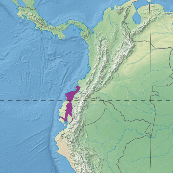 Map depicting the location of the Western Ecuador moist forests Ecoregion (in purple).