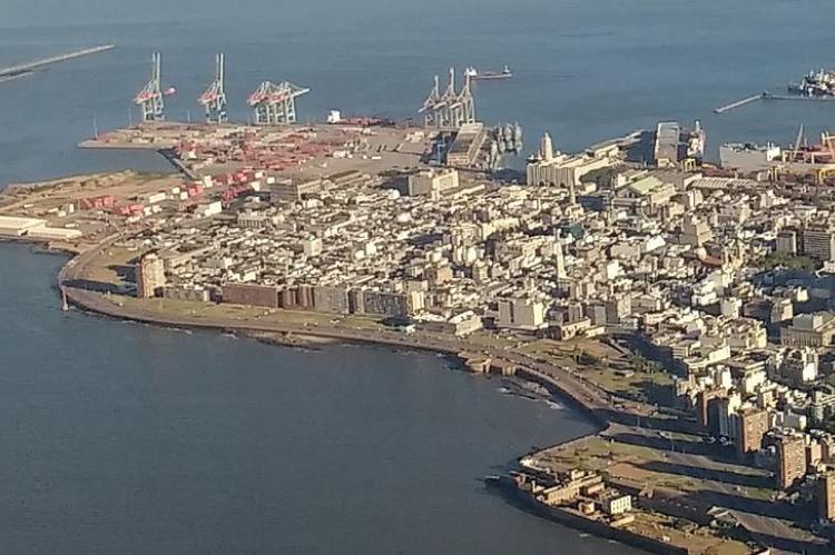 Aerial view of Old City area and Port of Montevideo, Uruguay 