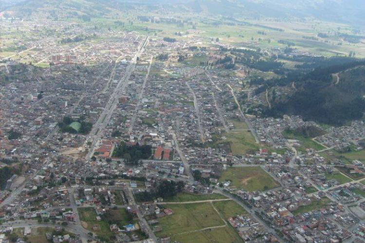 The city of Duitama, Colombia, built on the former lake, the surrounding hills were populated by the Muisca