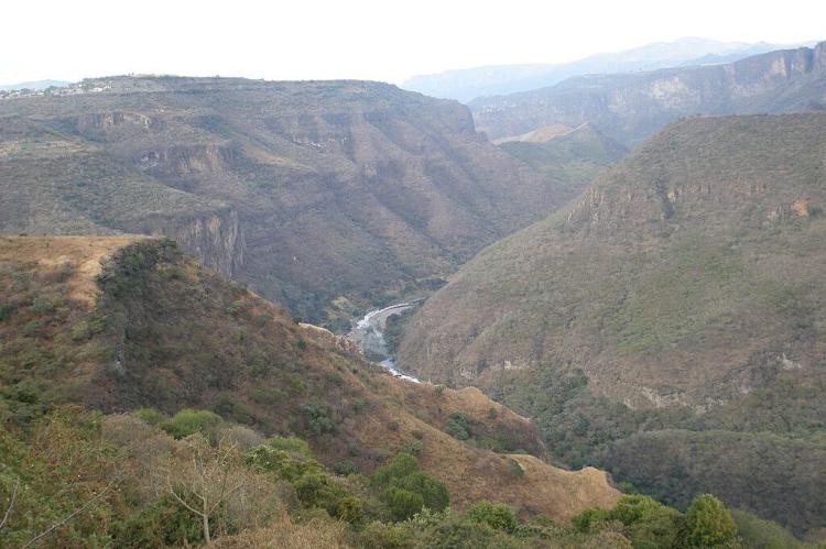 View of the Huentitan/Oblatos canyon, with the Santiago river at the bottom, in Guadalajara, Jalisco, Mexico