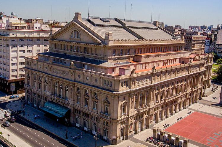 Exterior panoramic view of Teatro Colón, Buenos Aires, Argentina