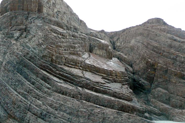 Structurally-tilted sedimentary rocks (Grey Lake, Torres del Paine National Park, Chile)