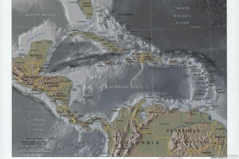 Map of Central America and the Caribbean showing the location of the Cayman Trench