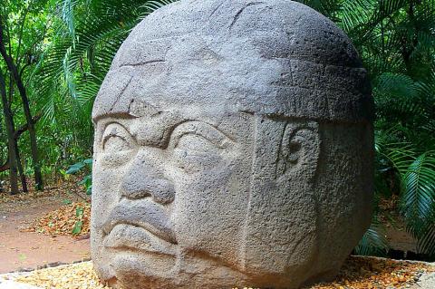 Massive Olmec head, Parque-Museo La Venta, Villahermosa, Tabasco, Mexico